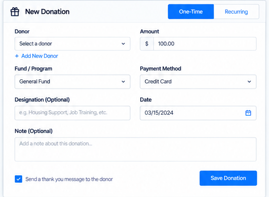 SecureCare donation entry placeholder.