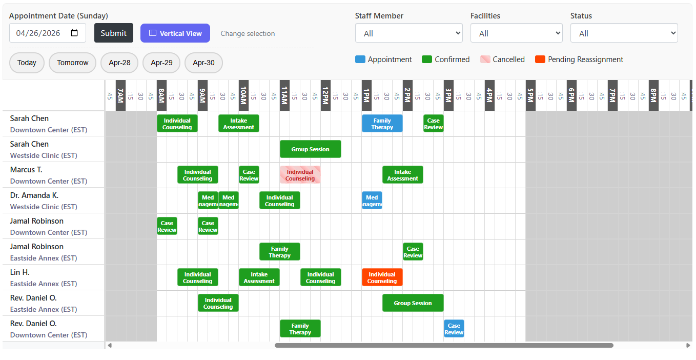 SecureCare appointment scheduling calendar